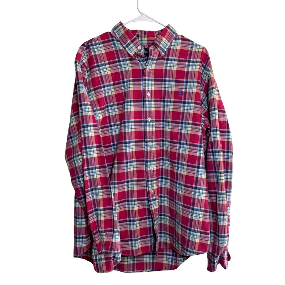 Ralph Lauren Mens XL Custom Fit Plaid ButtonDown Shirt Red Blue Yellow Pony Logo